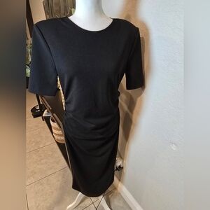 Zara Women’s Black Ruched Formal Office Midi Dress Size XL